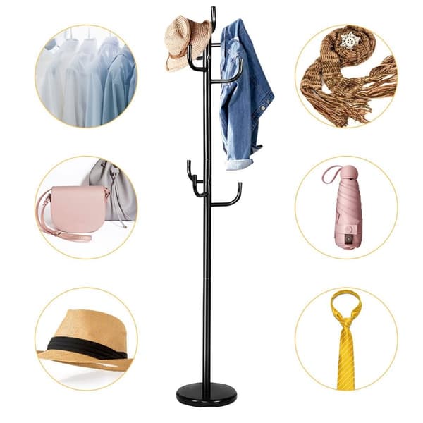 Knageholder med 8 kroge jakkestander lavet af metal sort 38 x 175 cm