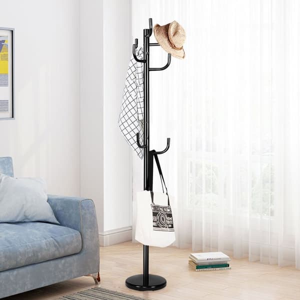Knageholder med 8 kroge jakkestander lavet af metal sort 38 x 175 cm