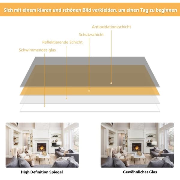 Veggspeil, sidespeil, helspeil med høydejusterbare opphengskroker, sort