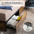 Miniatyrbilde 5 av 5: Dobbeltseng Ramme Heavy Duty Metal Seng med 4 skuffer Wooden Base End Rustikk Brun