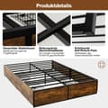 Miniatyrbilde 1 av 5: Dobbeltseng Ramme Heavy Duty Metal Seng med 4 skuffer Wooden Base End Rustikk Brun