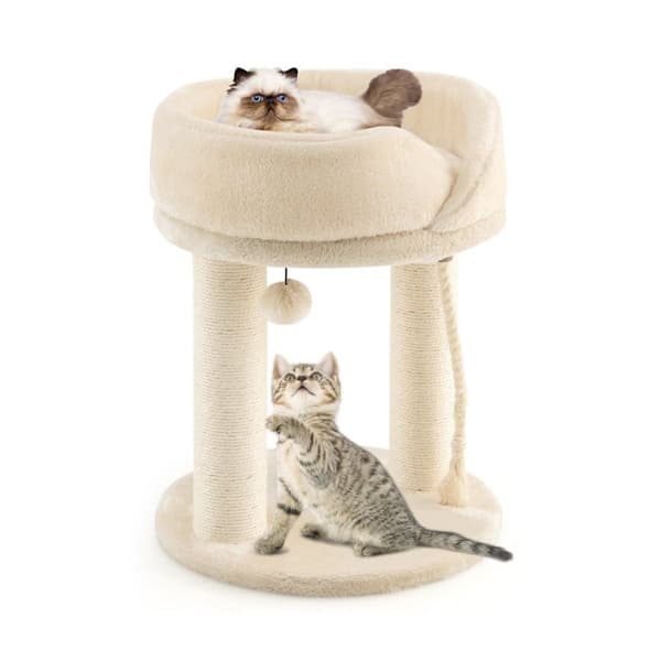 Kattträd kattskrapstolpe med mjukt sits sisaltorn för katter beige