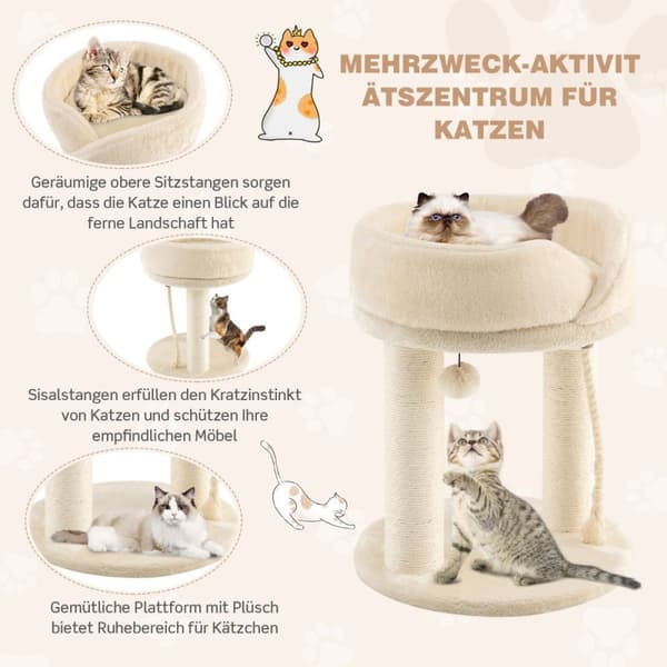 Kattträd kattskrapstolpe med mjukt sits sisaltorn för katter beige
