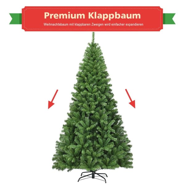 Joulukuusi 225 cm Keinotekoinen joulukuusi taittojärjestelmällä 1346 kärkeä PVC vihreä