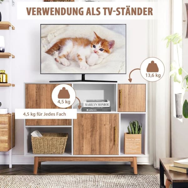 Skänk stående hylla byrå universalskåp 95 x 31 x 76 cm vit + kaffebrun