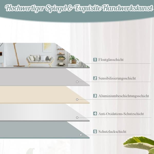 Full lengde rektangulær vegg/hellengdes speil med skråkant 110 x 38 cm
