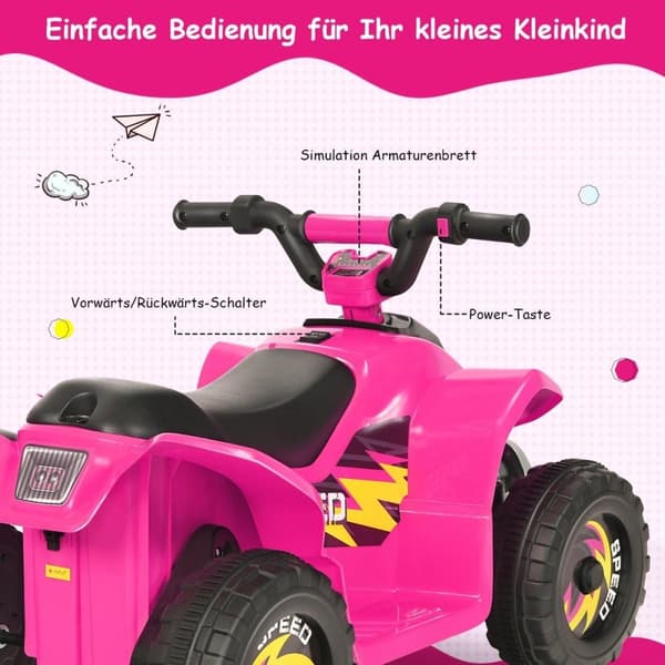Barnevogn Mini Elektrisk Quad 6V Batteridrevet Quad 2,8-4,6km/t Rosa