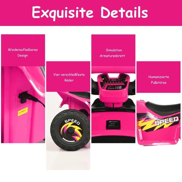 Barnevogn Mini Elektrisk Quad 6V Batteridrevet Quad 2,8-4,6km/t Rosa