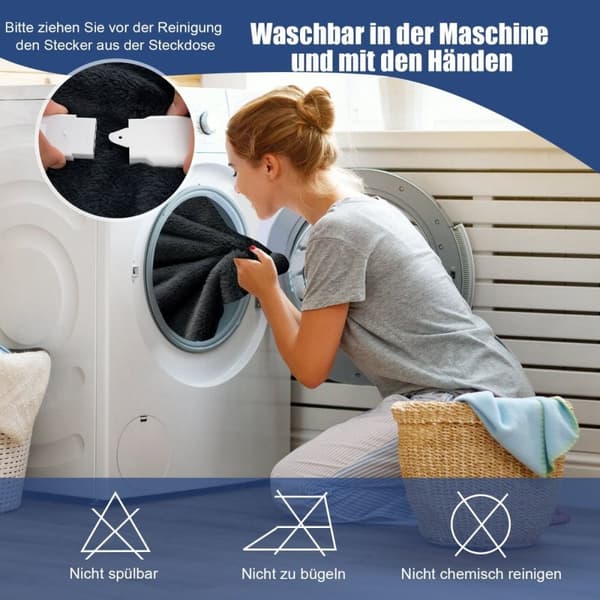 Elektrisk tæppe 9 varmeniveauer 20-46℃ Opvarmet uldtæppe 9H Timer 163 x 128 cm Grå