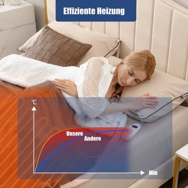 Elektrisk tæppe 9 varmeniveauer 20-46℃ Opvarmet uldtæppe 9H Timer 163 x 128 cm Grå