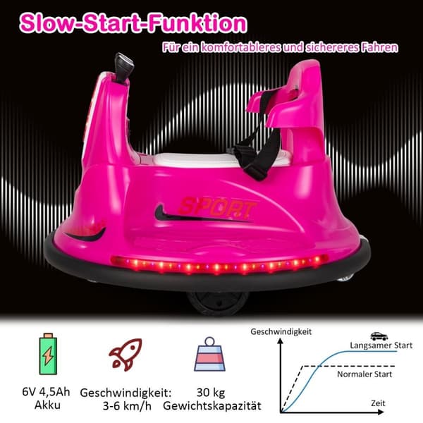 6V børnekofangerbil 360 graders rotation med musik og farverige LED-lys Pink
