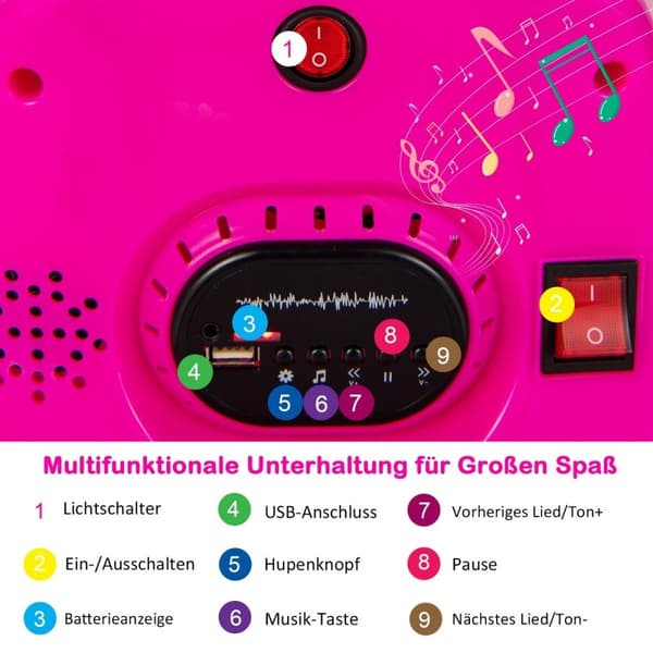 6V børnekofangerbil 360 graders rotation med musik og farverige LED-lys Pink
