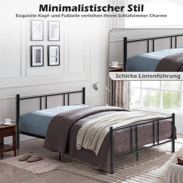 Metal sengeramme platform sengeramme med sengegavl og fodgærde 200 x 160 cm sort