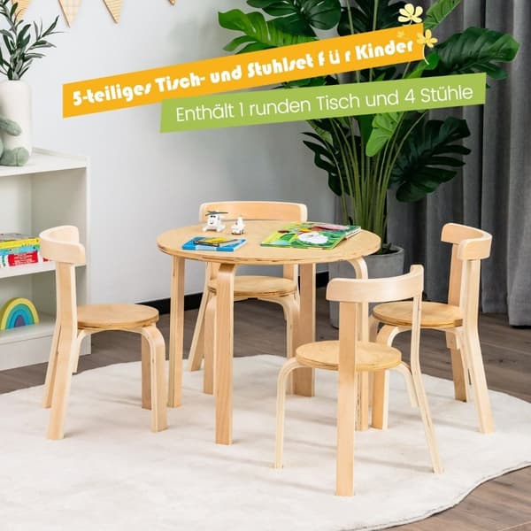 Barnebord trebord med 4 stoler for barn barnebord og stolsett med naturlig ryggstøtte