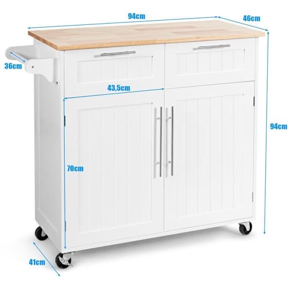 Köksvagn rullande serveringsvagn med lådor och skåp 94 x 45,5 x 94,5 cm vit