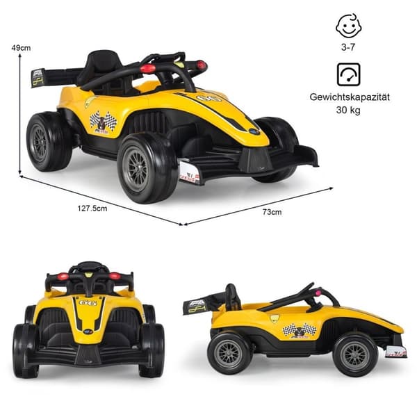Småbørns elbil 12V børnebil elektrisk racerbil til småbørn med fjernbetjening gul