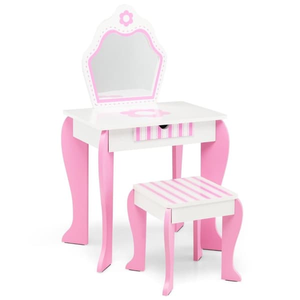 Sminkebord & krakksett for barn med speil og skuff 49 x 34 x 86,5 cm rosa