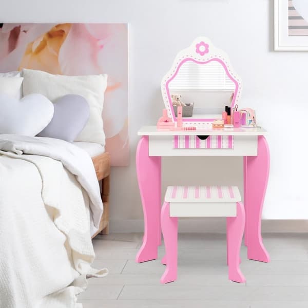 Sminkebord & krakksett for barn med speil og skuff 49 x 34 x 86,5 cm rosa