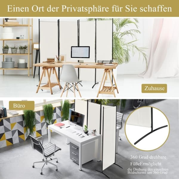 4-delt sammenleggbar skillevegg personvernskjerm for hjemmekontor 220 x 51 x 173 cm hvit