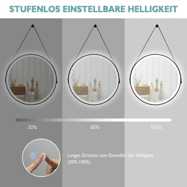 Rundt LED baderomsspeil med 3 fargetemperaturer 61 cm diameter