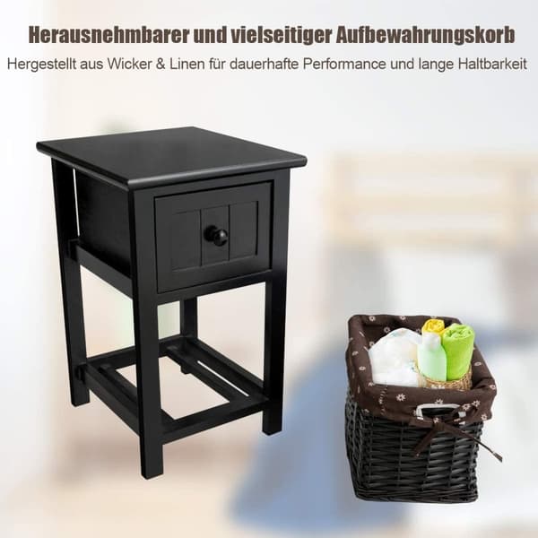 2-lags nattbord i tre med skuff og kurv sidebord med hylle 31 x 28 x 45 cm svart