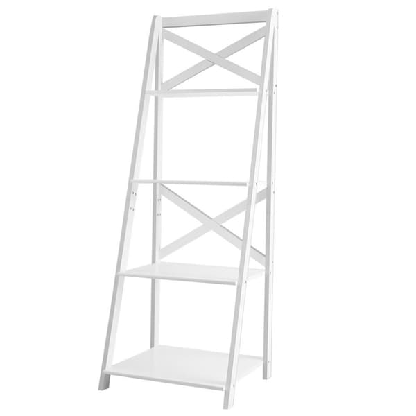 4-lags stigehylle hjørnehylle laget av tre med tverrstang 51 x 46 x 143 cm hvit