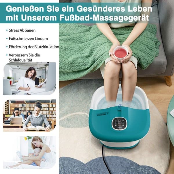 Fodbad massager fodmassage spa med fjernbetjening foldbar 33,5 x 41 x 20,5 cm turkis