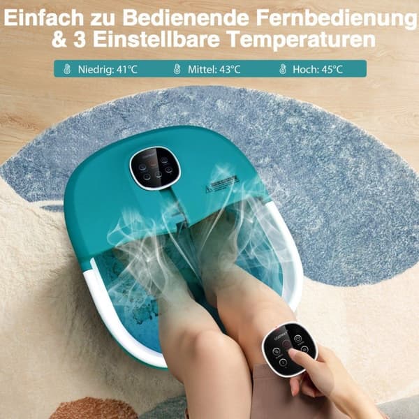 Fodbad massager fodmassage spa med fjernbetjening foldbar 33,5 x 41 x 20,5 cm turkis