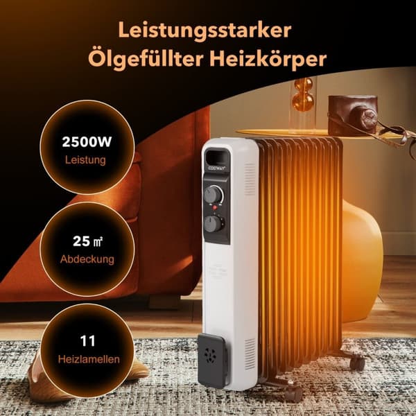 Oliefyldt radiator elvarmer med 3 varmetrin 49 x 24 x 62 cm sort