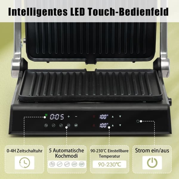 3-i-1 1800W Panini pressgrill med non-stick plattor elektrisk grill