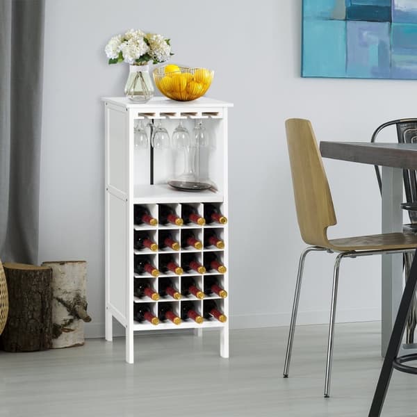 Vinreol i træ til 20 flasker med glasophæng 42 x 24,5 x 96 cm hvid