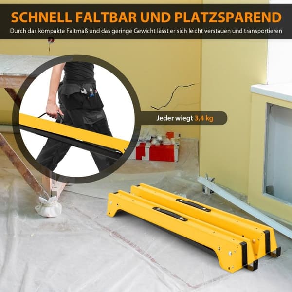 2 kpl kokoontaitettavat sahahevoset Kompakti sähkötyökalujalusta Pakkaus 92 x 48 x 74 cm