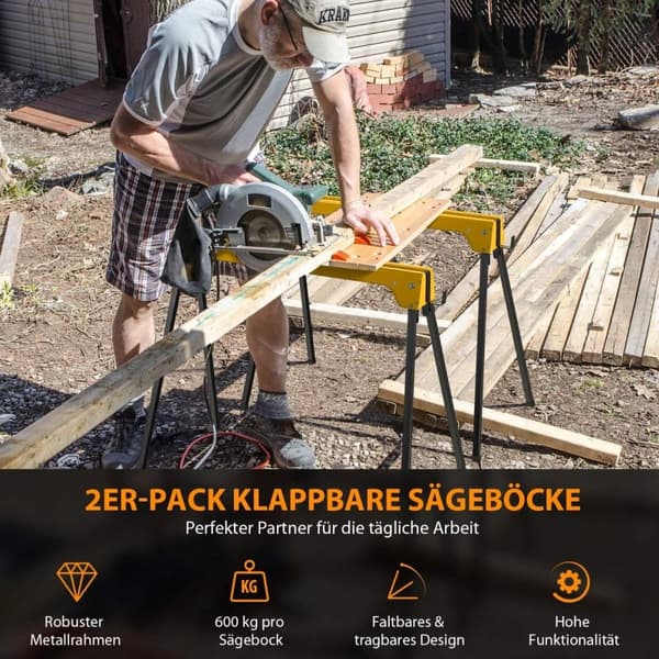 2 kpl kokoontaitettavat sahahevoset Kompakti sähkötyökalujalusta Pakkaus 92 x 48 x 74 cm