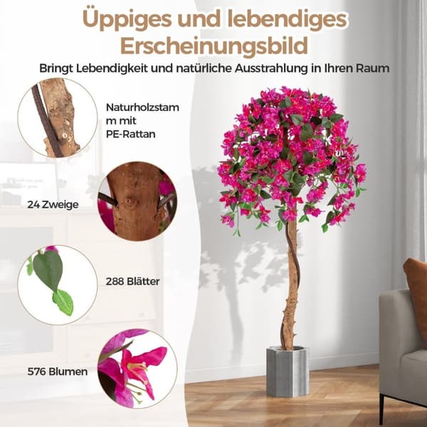 135 cm kunstigt træ med blomster kunstig plante i potte Kunstigt træ med azalea blomster