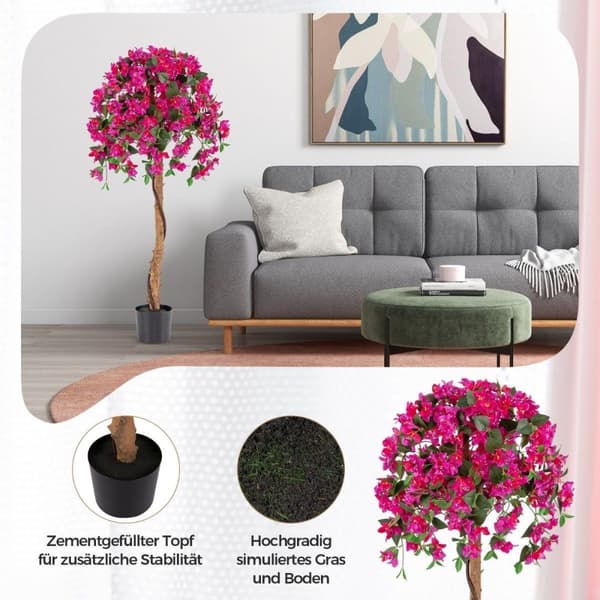 135 cm kunstigt træ med blomster kunstig plante i potte Kunstigt træ med azalea blomster