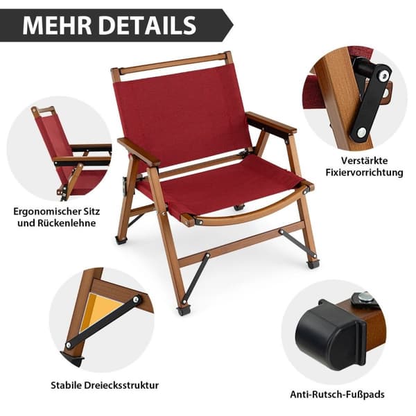 Sammenklappelig Campingstol Bærbar Lav Terrassestol 56 x 54,5 x 65 cm Rød