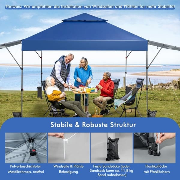 Solafskærmende telt pop-up baldakin telt 300 x 537 x 270-290 cm blå