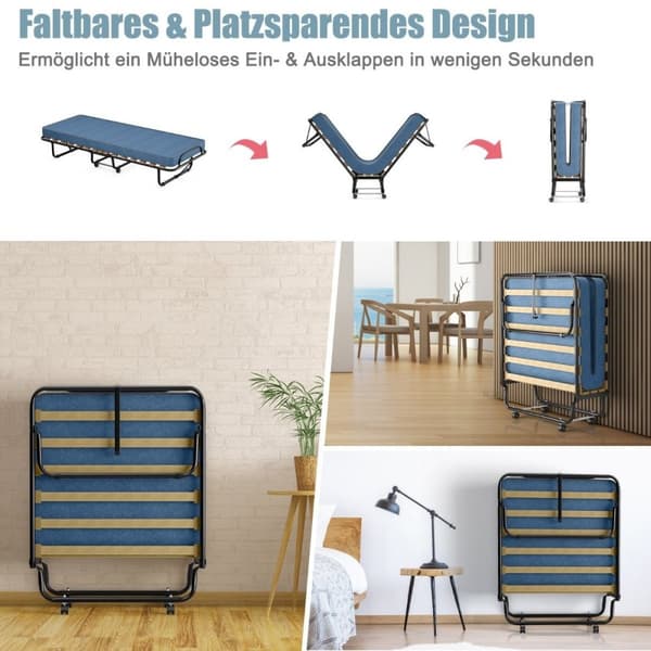 Sammenleggbar seng med madrass Bærbar og sammenleggbar gjesteseng 190 x 80 x 33 cm Blå laget i Italia Opprinnelse: Italia