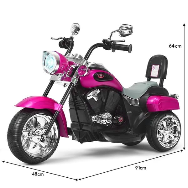 6 V elektrisk motorsykkel Batteridrevet motorsykkel med musikk 91 x 48 x 64 cm Rosa Rød