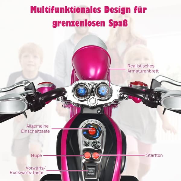6 V elektrisk motorsykkel Batteridrevet motorsykkel med musikk 91 x 48 x 64 cm Rosa Rød