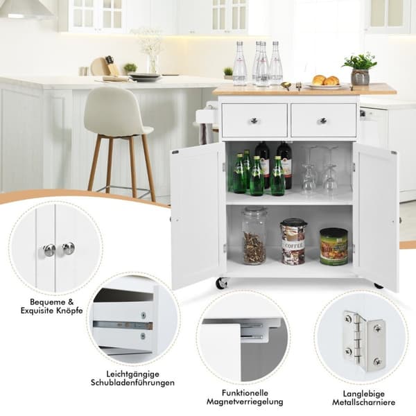 Køkkenø med opbevaring rullende serveringsvogn i gummi 88 x 46 x 89,5 cm Hvid