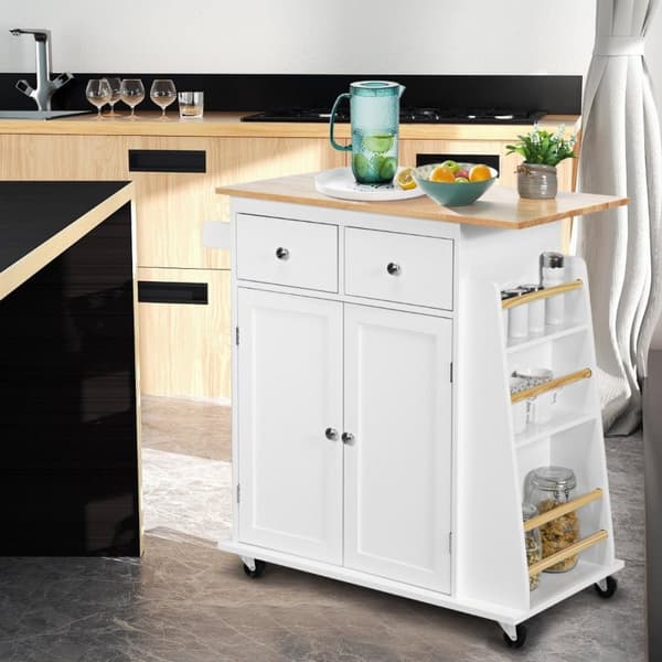 Køkkenø med opbevaring rullende serveringsvogn i gummi 88 x 46 x 89,5 cm Hvid