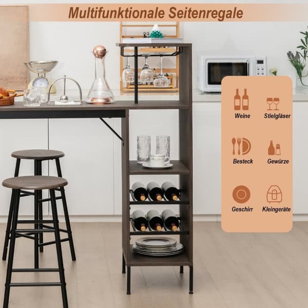 3-delt barbord og stolsett spisebordsett i benkehøyde brun