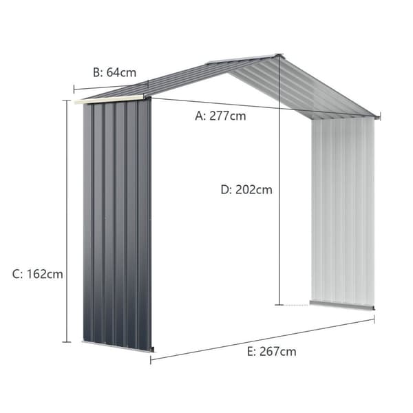 Udvidelsessæt til udendørs metalskur udvidet 277 x 202 x 64 cm Grå