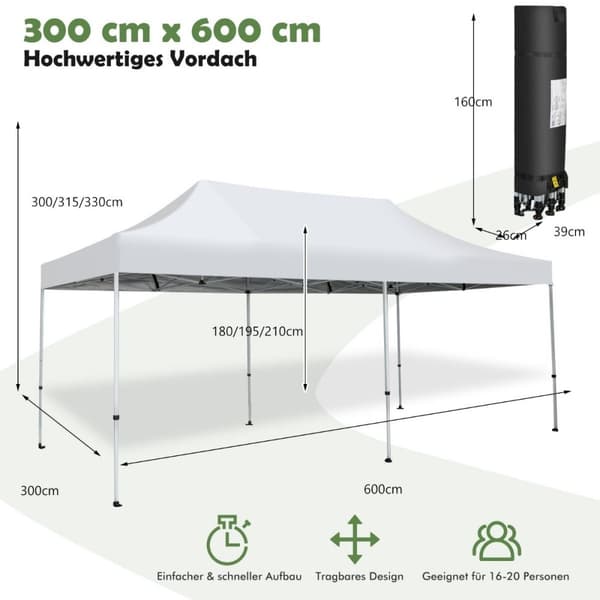 600 x 300 cm Stort Pop Up Baldakin Telt Instant Sun Shade med hjul