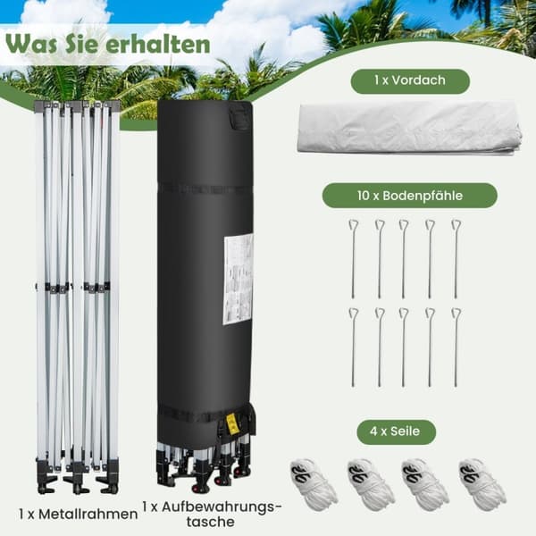600 x 300 cm Stort pop-up baldakintelt Instant solsejl med hjul