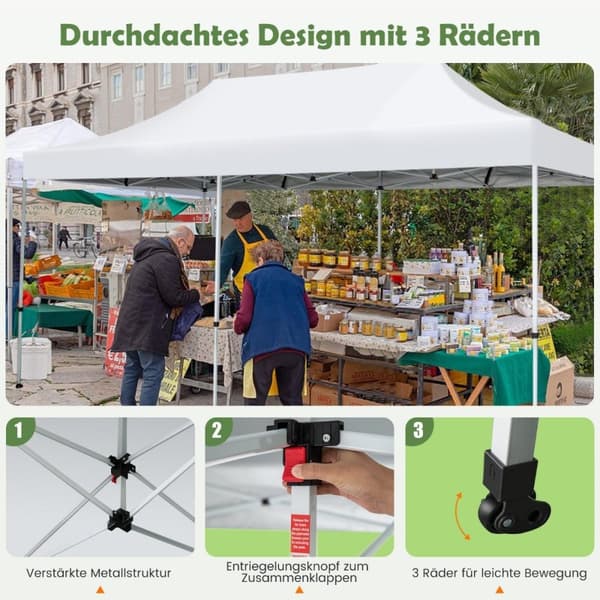 600 x 300 cm Stort pop-up baldakintelt Instant solsejl med hjul