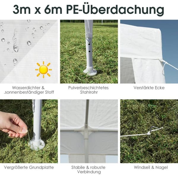 3m x 6m Partytelt Vanntett Strandtelt med Tau Hvit