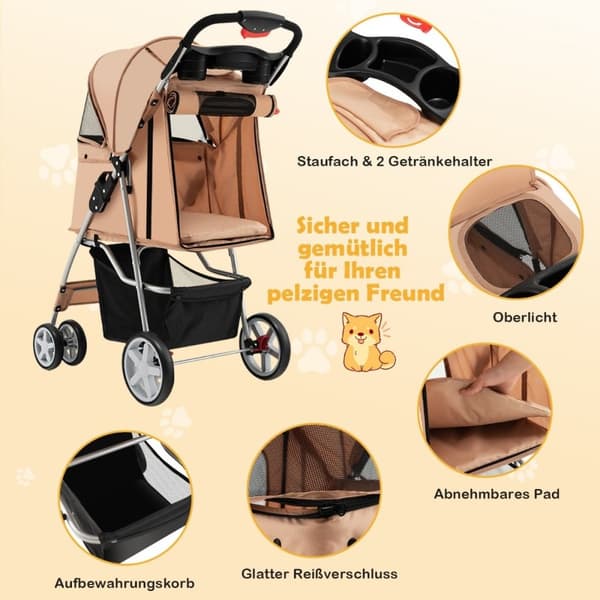 Hundevogn kjæledyrvogn opp til 15 kg 81 x 45 x 101 cm beige