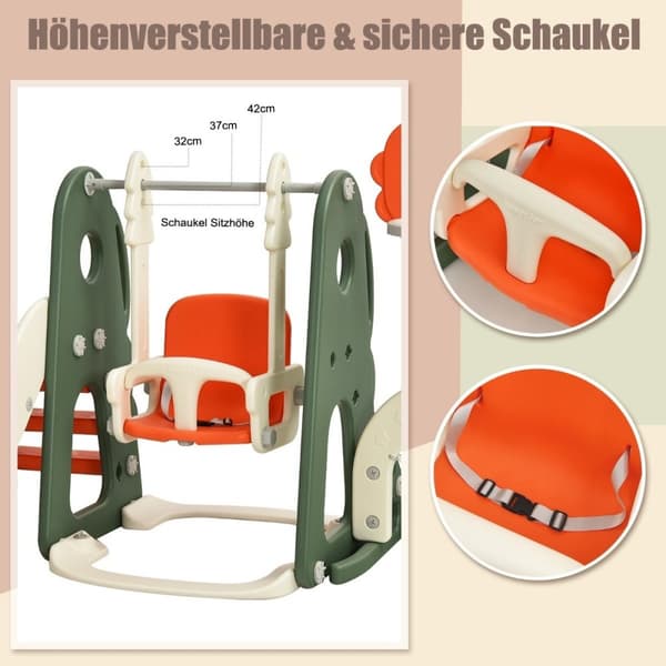 Gyngestativ rutche- og gyngestativ til småbørn 172 x 182 x 108-120 cm orange
